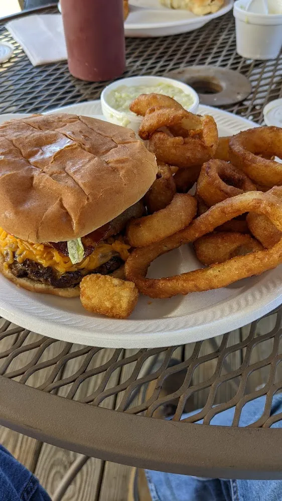 Wild West Burger with Side of Onion Rings
